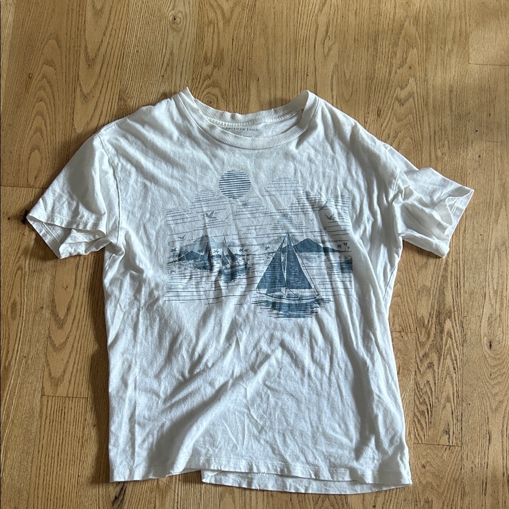 White Graphic Sailing Tee with Blue Print XS/S